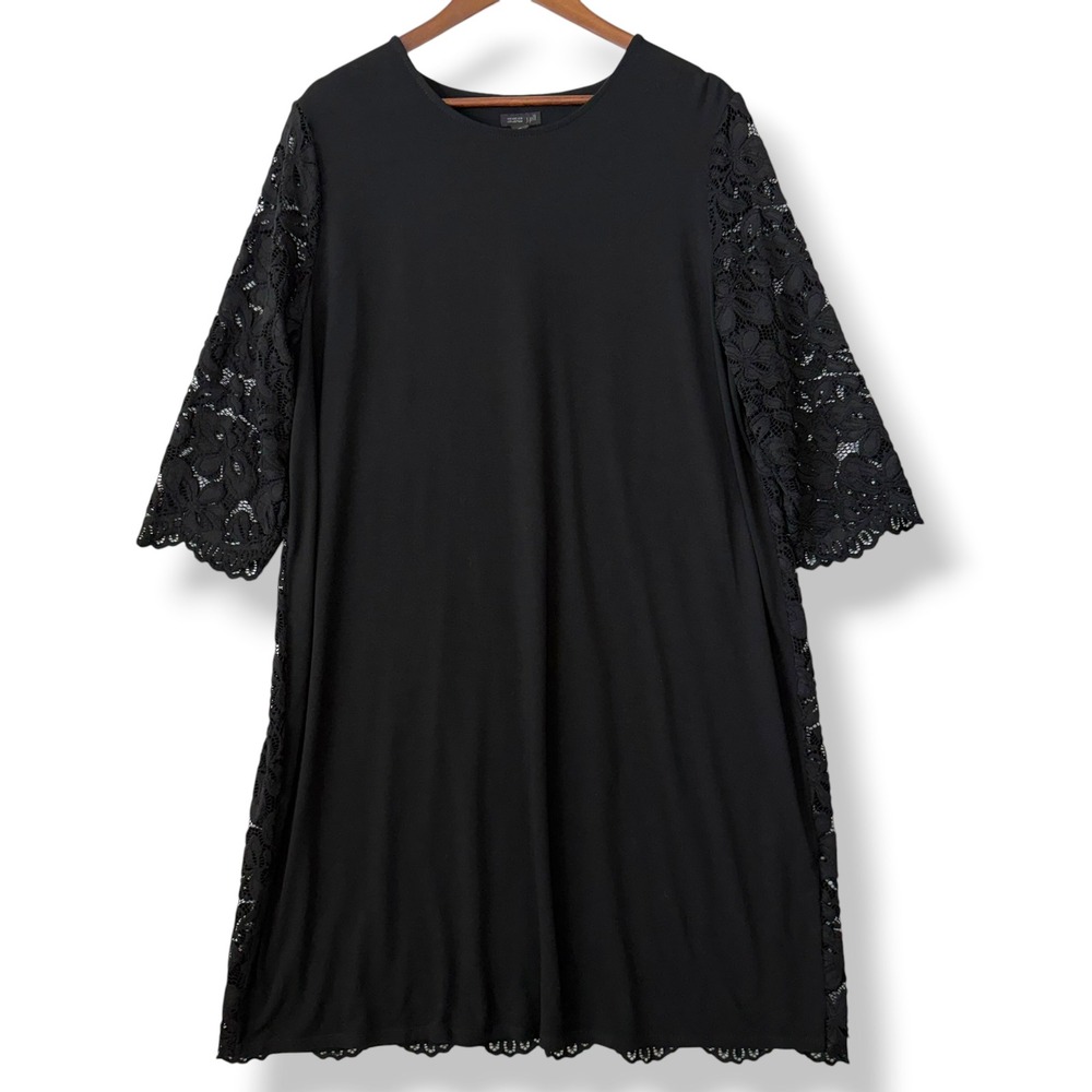 J. Jill Wearever Collection Dress XL Black Lace Back Sleeve Jersey Knit LBD Chic